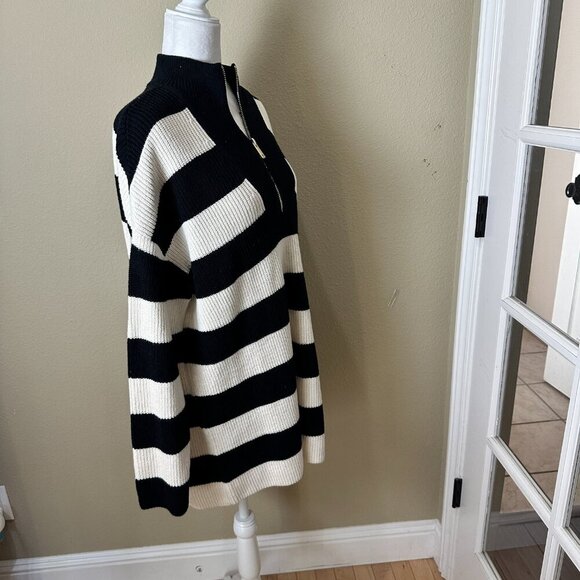EXPRESS Black & White Striped Quarter Zip Sweater Long Line Size Medium - Picture 5 of 10
